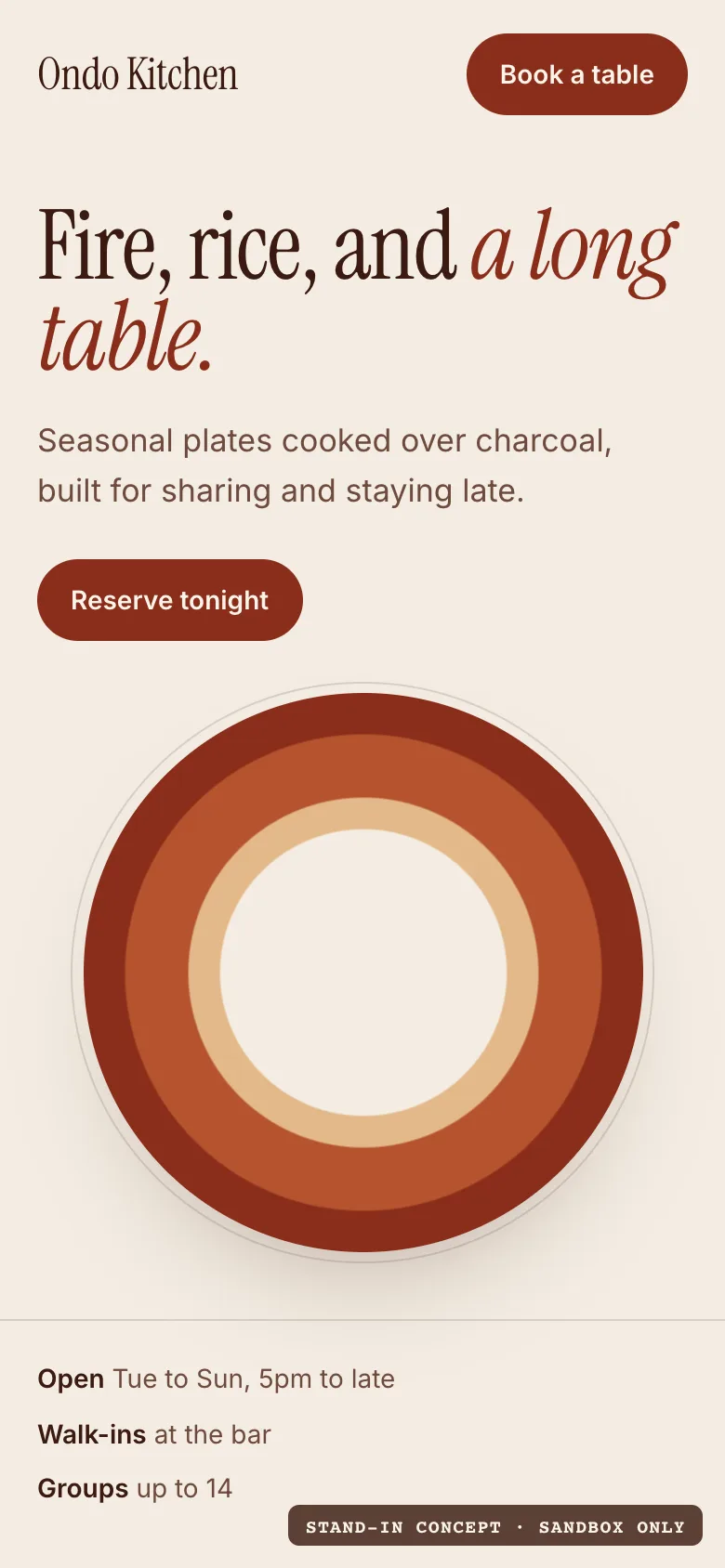 Ondo Kitchen restaurant website homepage on a phone